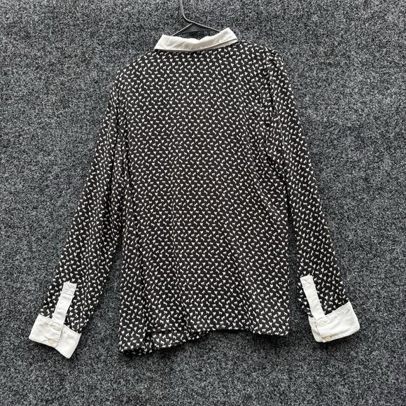 Free People Black White Horse Print Long Sleeve Collared Blouse~Relax Fit~Large - Picture 2 of 6